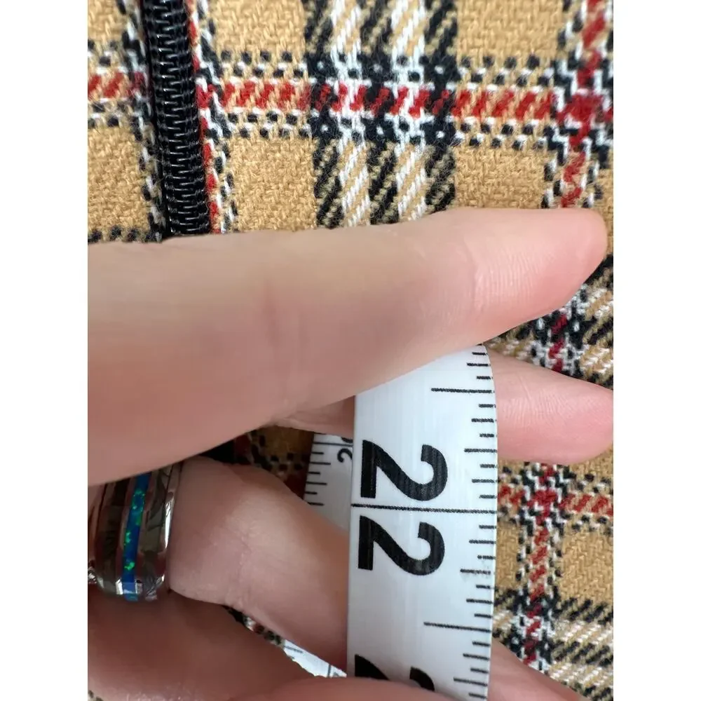 90s Vintage Jacket Womens Medium Tan Plaid Black Red Zip Cozy Academia Grunge